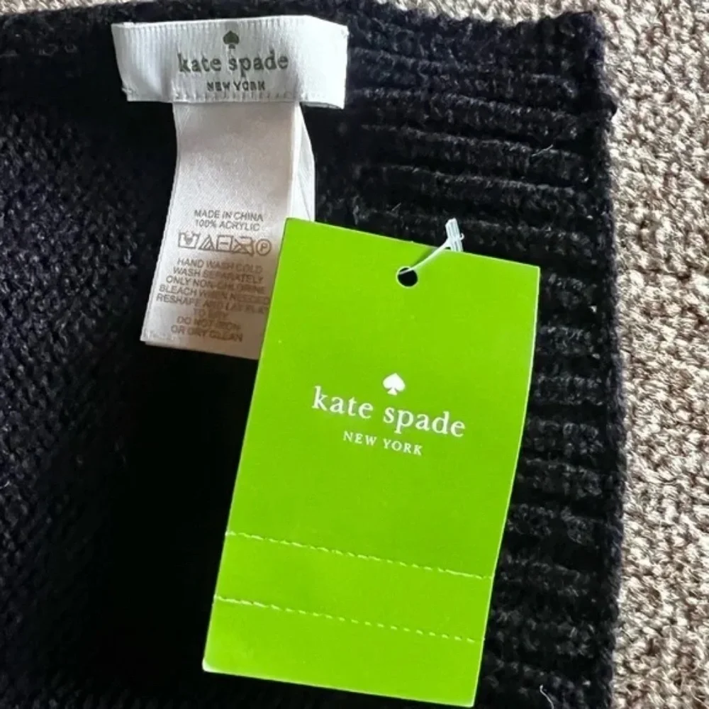 Kate Spade New York Long Classic Black Signature Bow Scarf with Pockets::NWT::